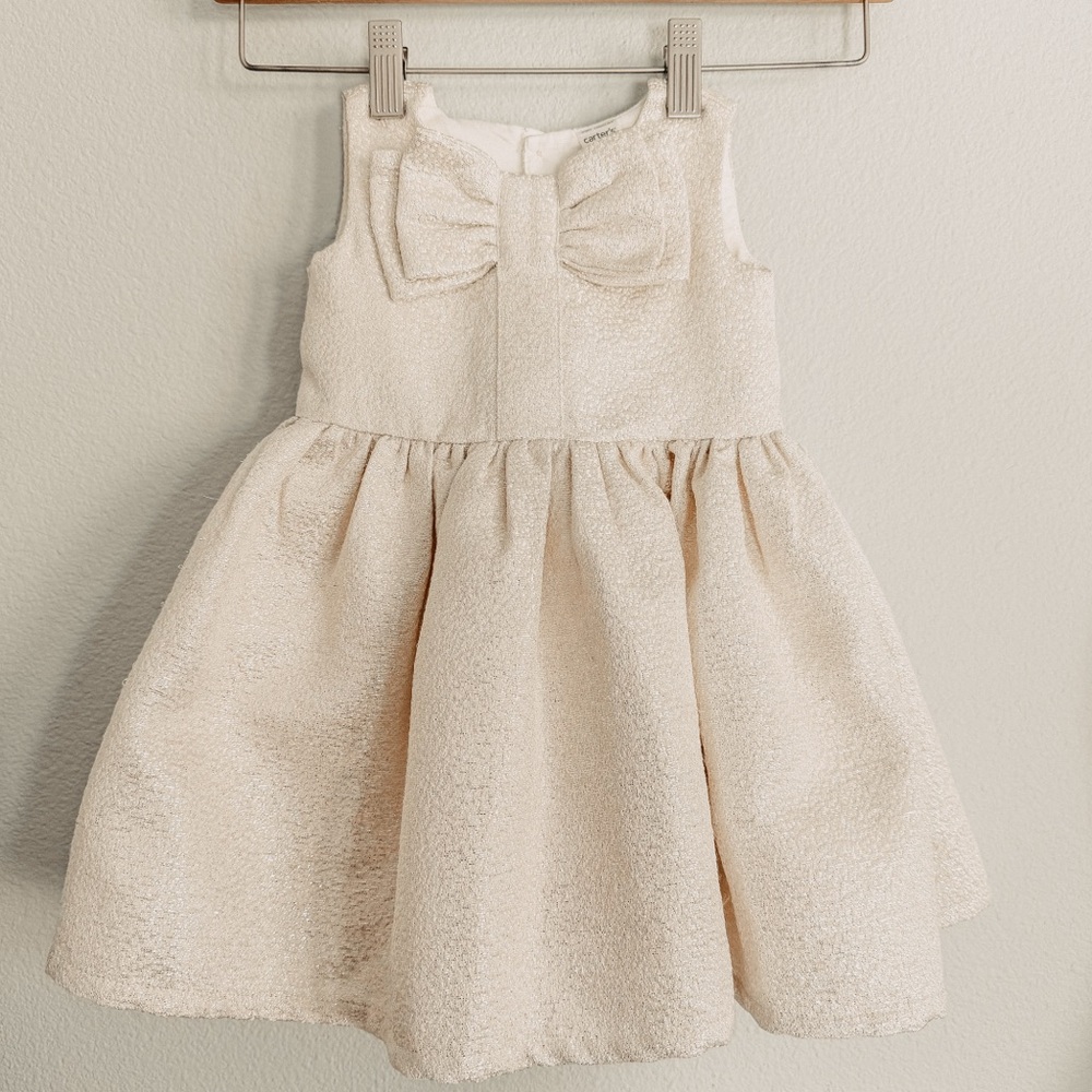 Carter's Baby Girl's Bow Holiday Jacquard Dress in Gold/Cream Metallic. Size 18m